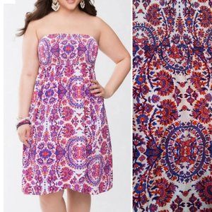 Lane Bryant | Colorful Filigree Strapless Smocked Bodice Tulip Hem Dress